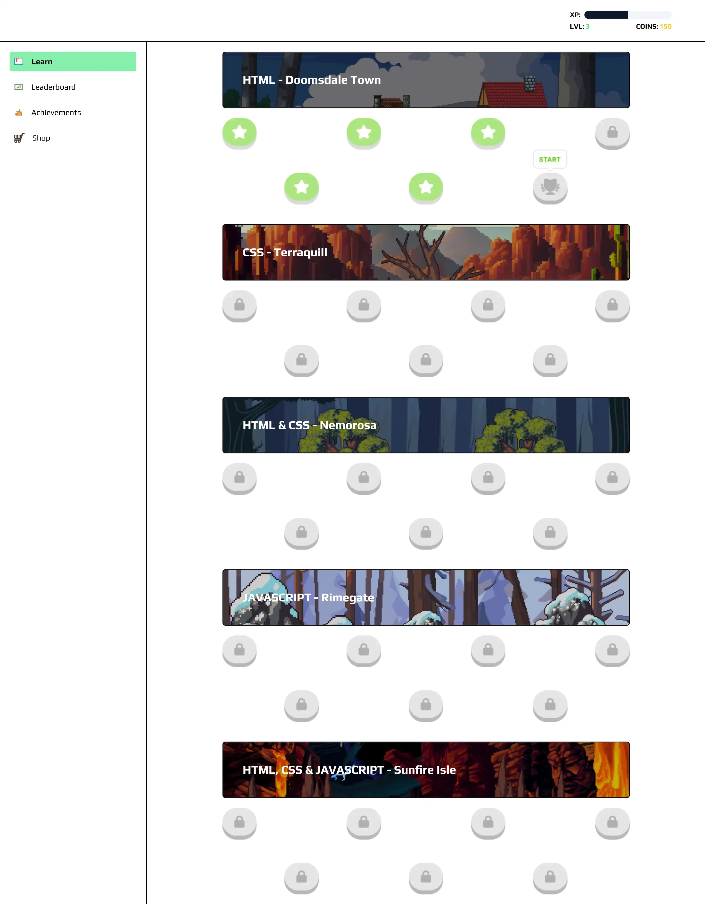 Ctrl + Alt + Learn: A web based 2D gamified learning platform