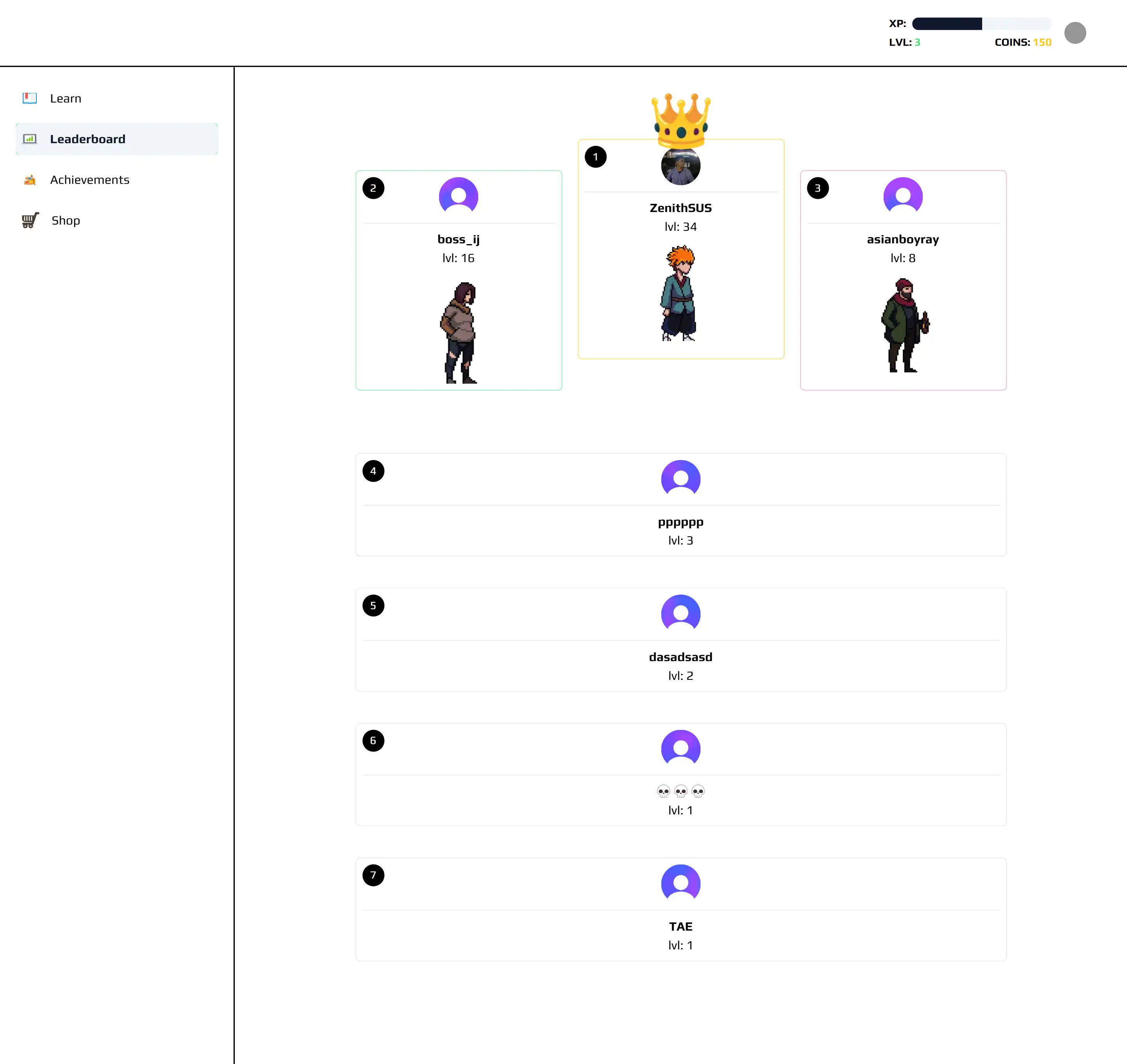 Ctrl + Alt + Learn: A web based 2D gamified learning platform