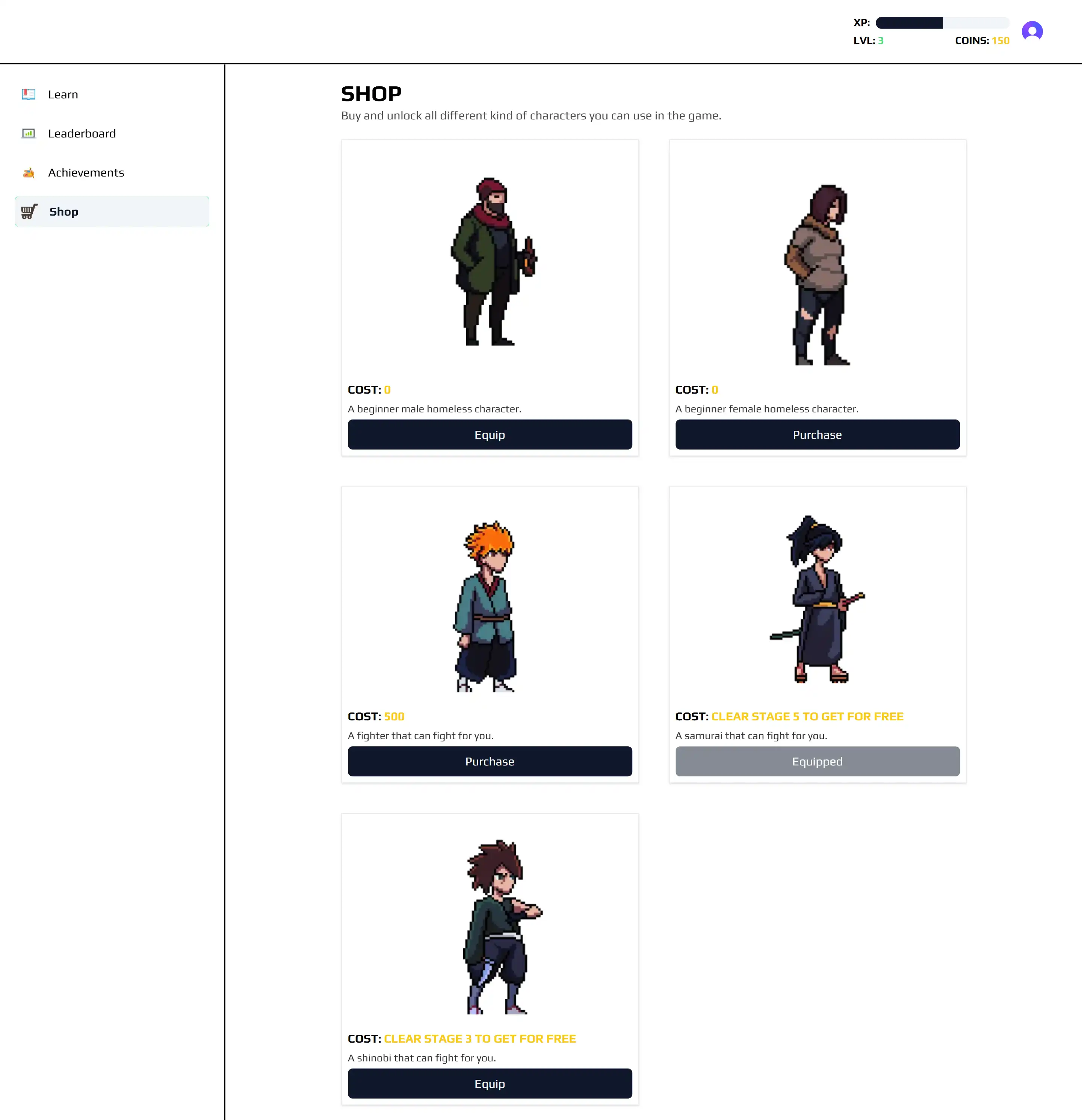 Ctrl + Alt + Learn: A web based 2D gamified learning platform